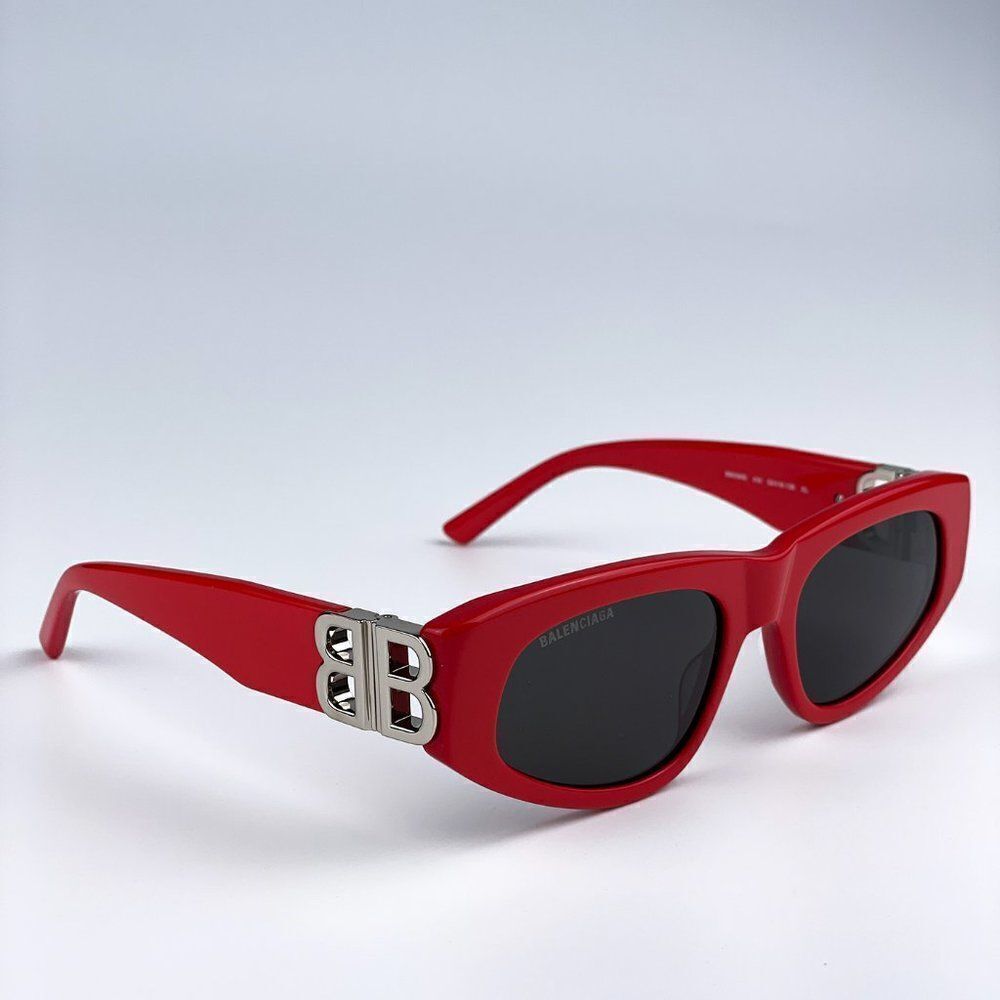 SALE! NEW Balenciaga BB0095S 016 Red Silver Logo Grey Cat Eye Unisex Sunglasses - Picture 5 of 15